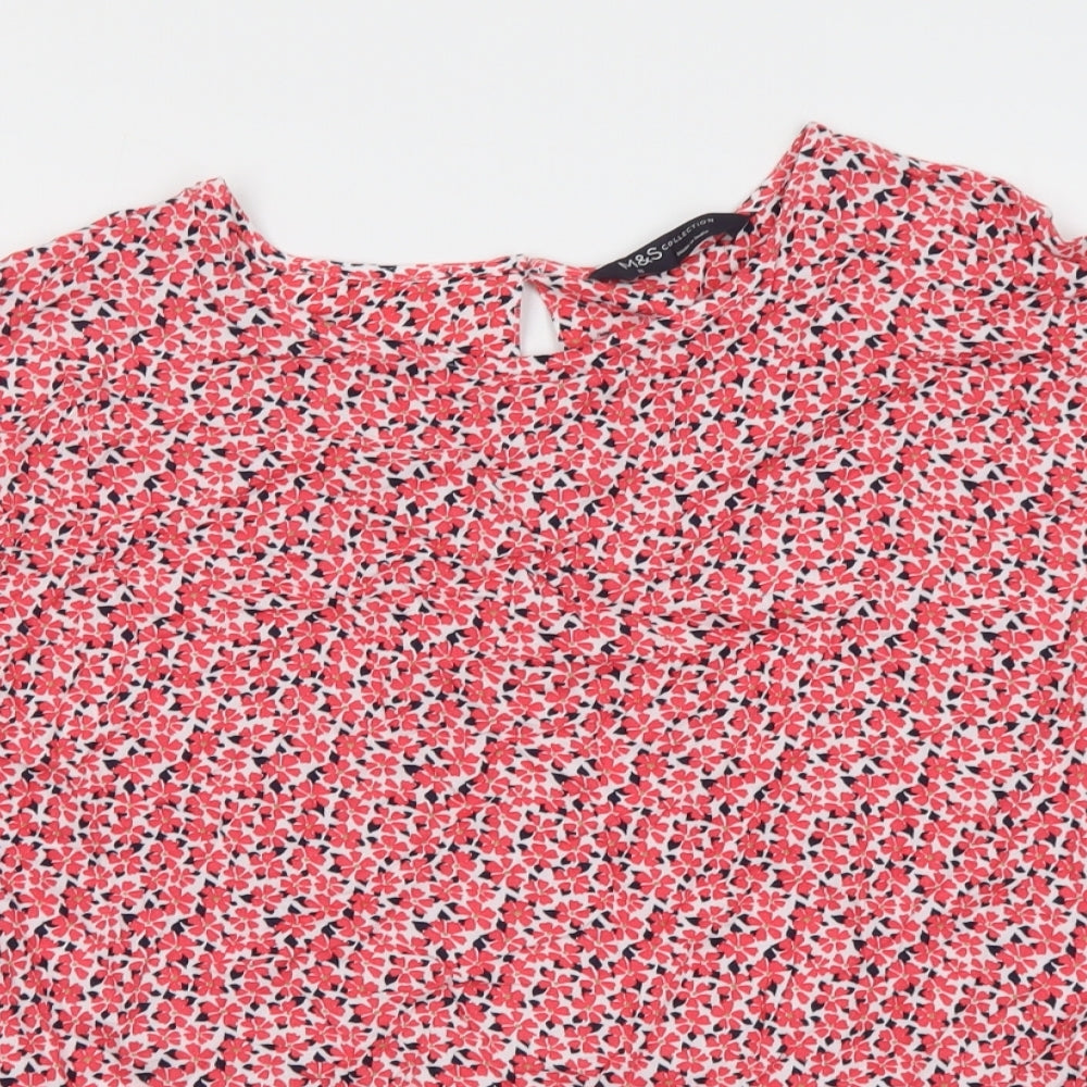 Marks and Spencer Womens Red Floral Viscose Basic Blouse Size 8 Round Neck