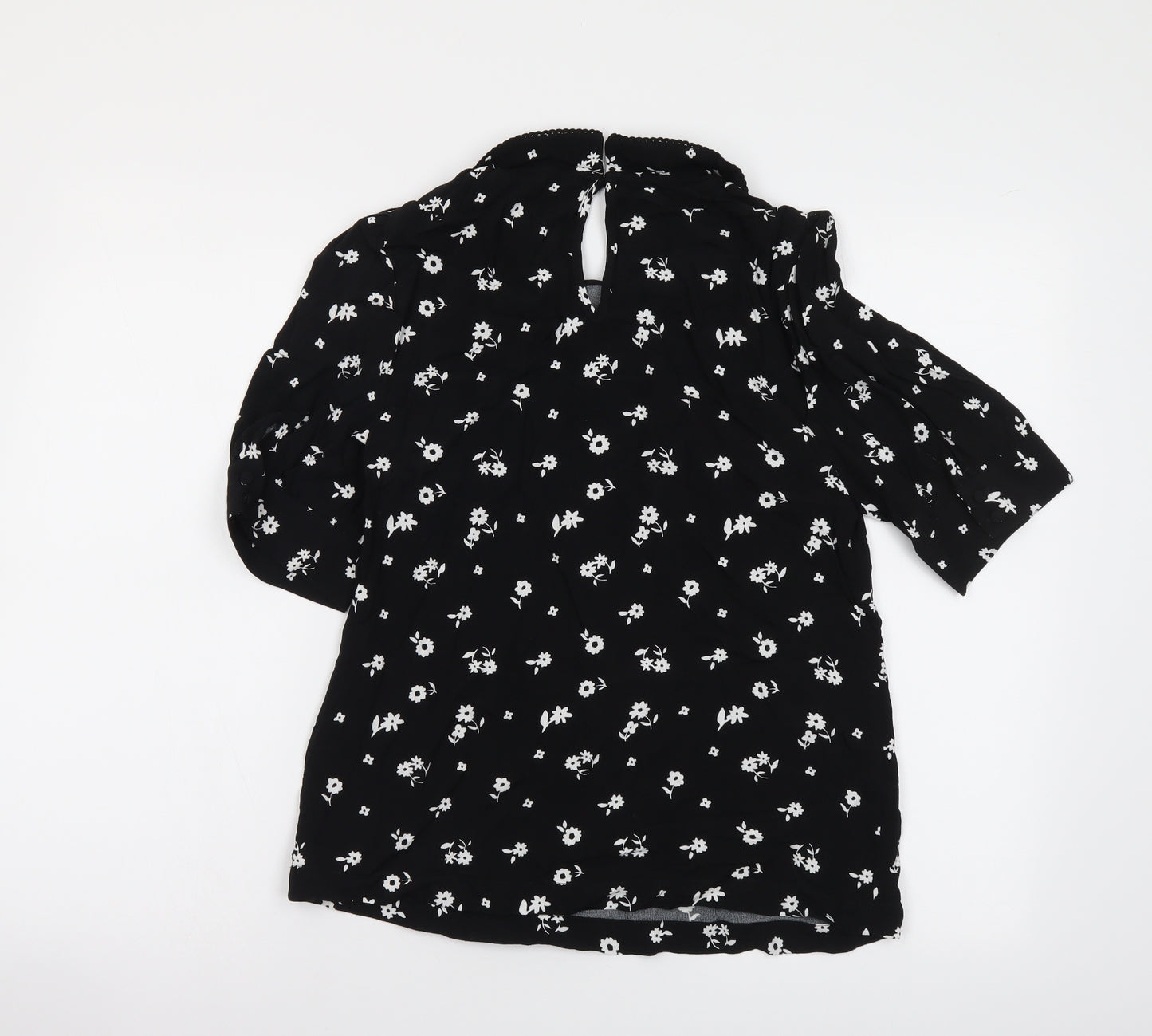 Marks and Spencer Womens Black Floral Viscose Basic Blouse Size 6 Collared