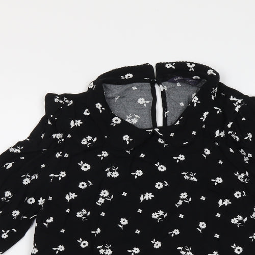 Marks and Spencer Womens Black Floral Viscose Basic Blouse Size 6 Collared