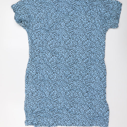 Marks and Spencer Womens Blue Animal Print Viscose A-Line Size 6 Round Neck Pullover - Leopard pattern