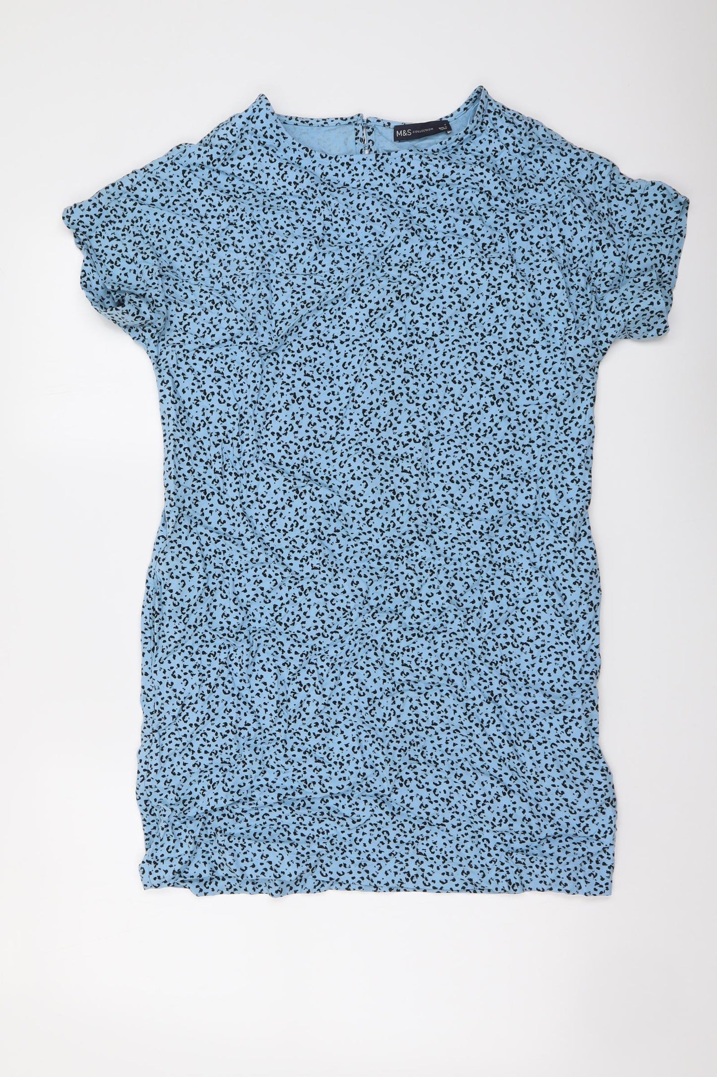 Marks and Spencer Womens Blue Animal Print Viscose A-Line Size 6 Round Neck Pullover - Leopard pattern