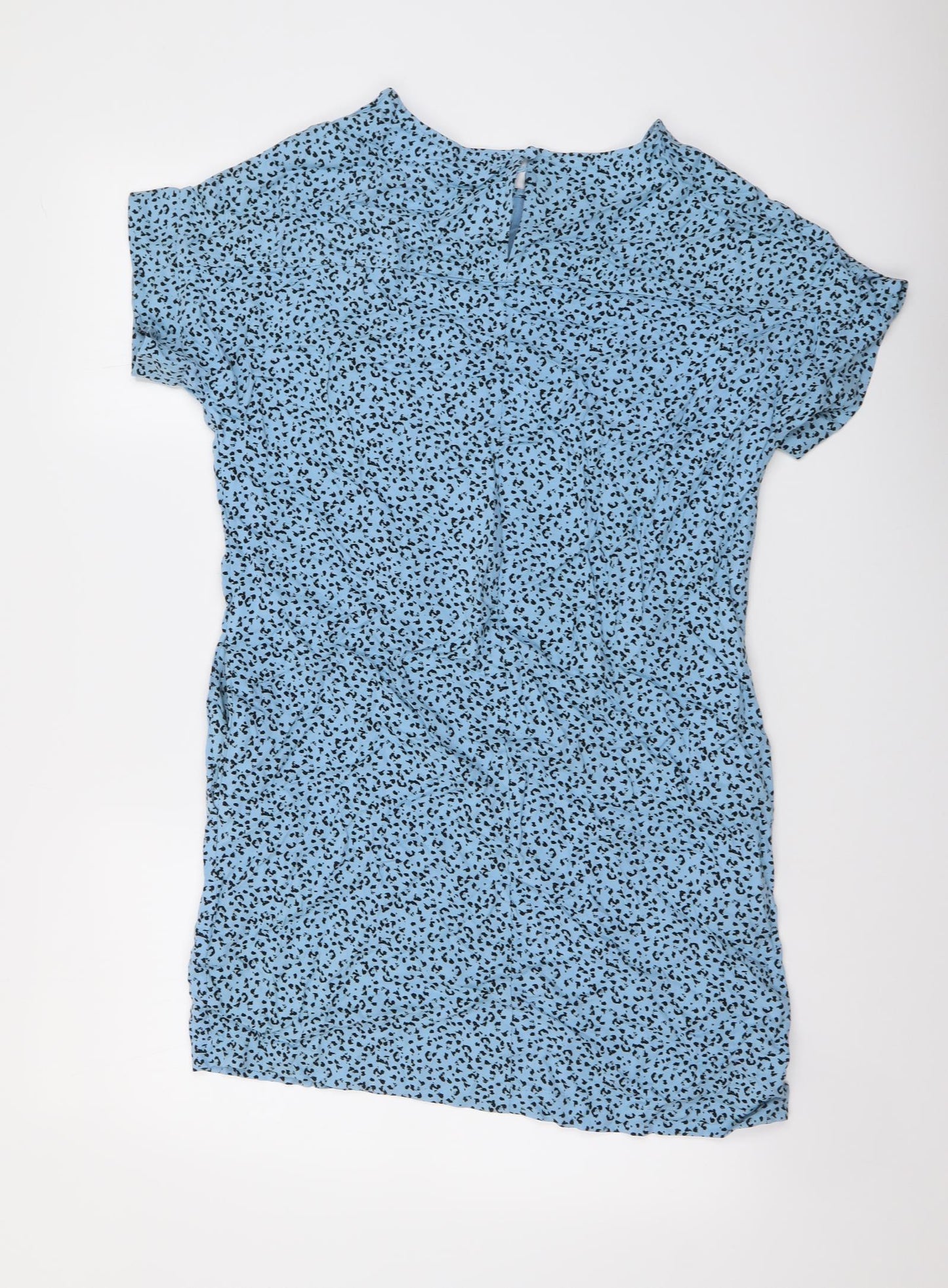 Marks and Spencer Womens Blue Animal Print Viscose A-Line Size 6 Round Neck Pullover - Leopard pattern