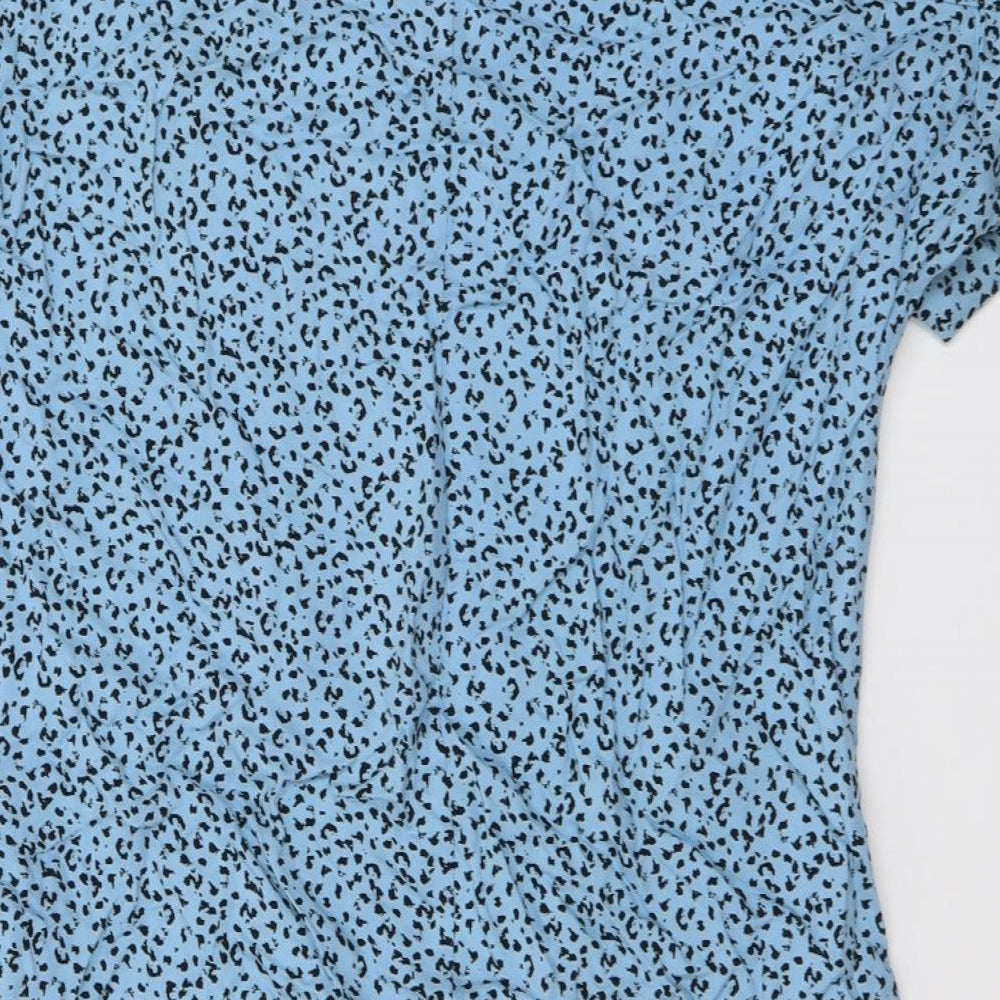 Marks and Spencer Womens Blue Animal Print Viscose A-Line Size 6 Round Neck Pullover - Leopard pattern
