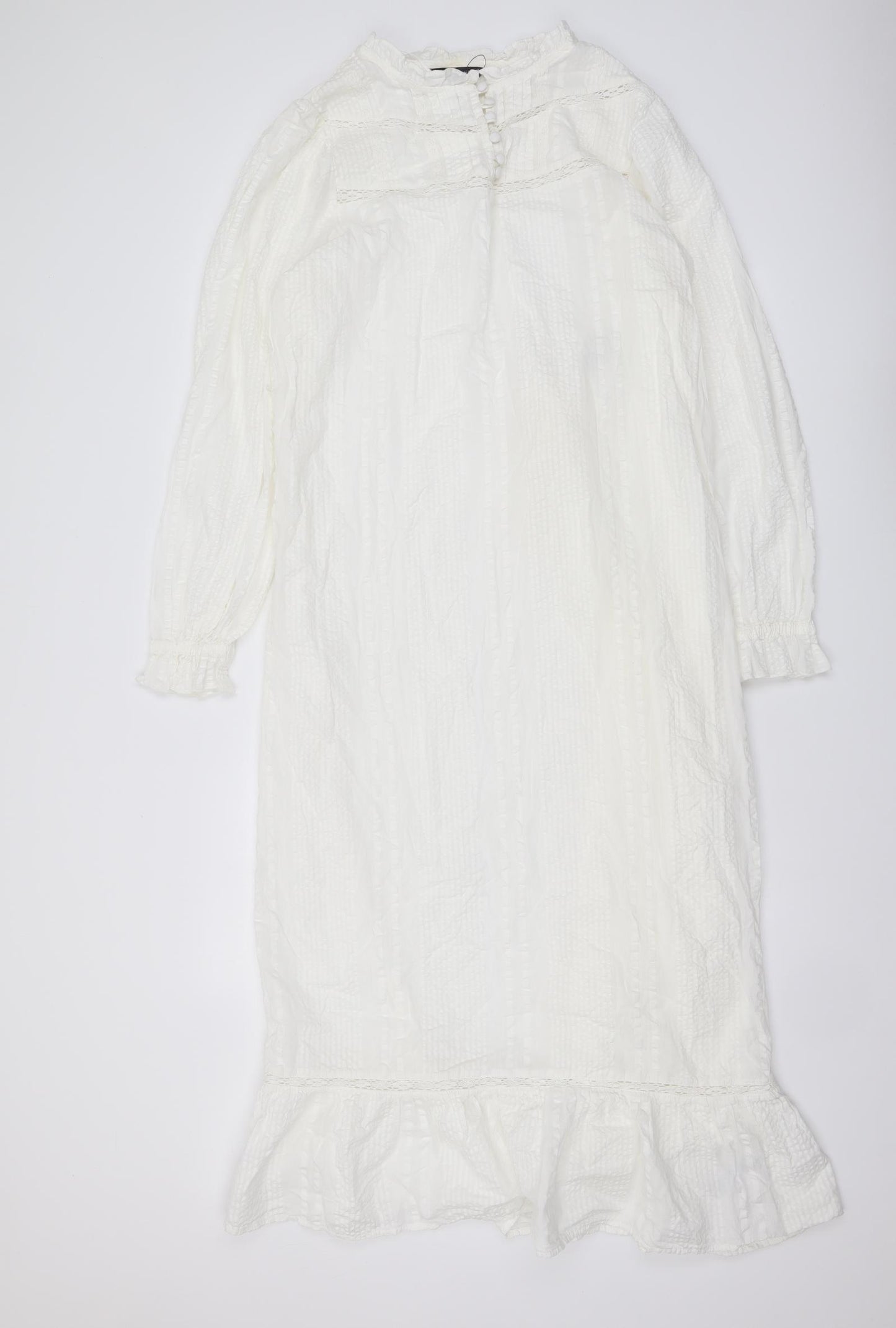 Marks and Spencer Womens Ivory Cotton Maxi Size 10 Round Neck Button