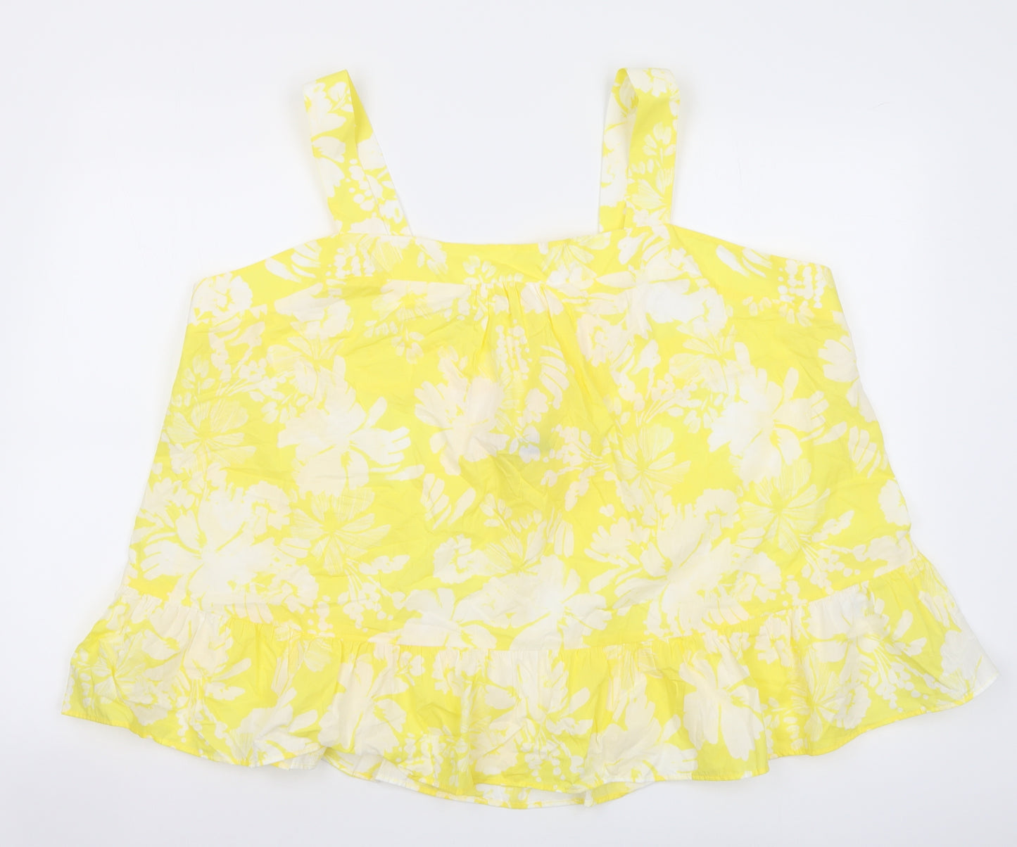 Marks and Spencer Womens Yellow Floral Cotton Basic Tank Size 24 Square Neck