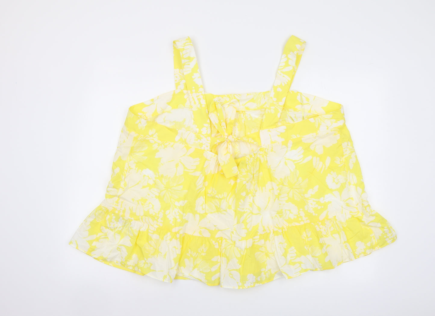 Marks and Spencer Womens Yellow Floral Cotton Basic Tank Size 24 Square Neck