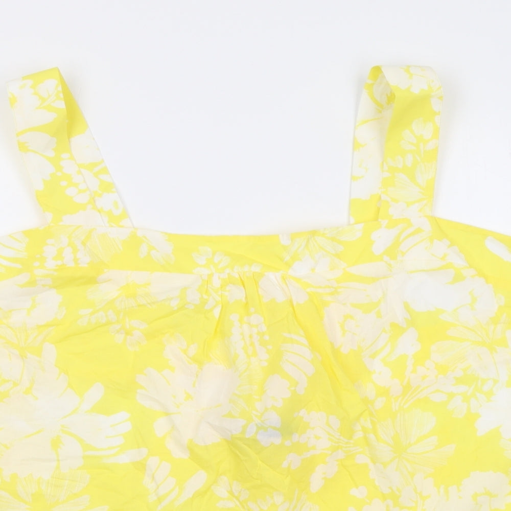Marks and Spencer Womens Yellow Floral Cotton Basic Tank Size 24 Square Neck