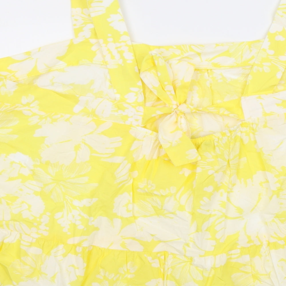 Marks and Spencer Womens Yellow Floral Cotton Basic Tank Size 24 Square Neck