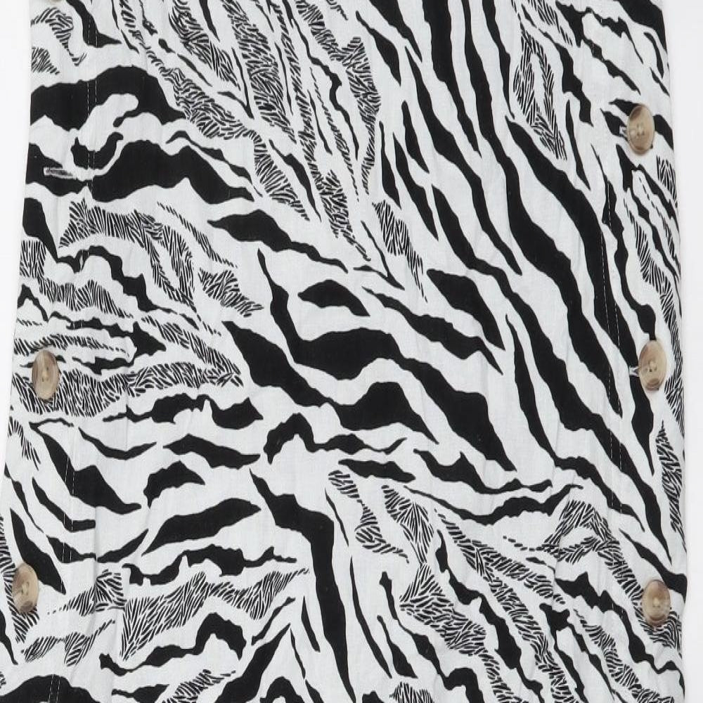 Marks and Spencer Womens White Animal Print Linen Tank Dress Size 6 Round Neck Pullover - Zebra pattern