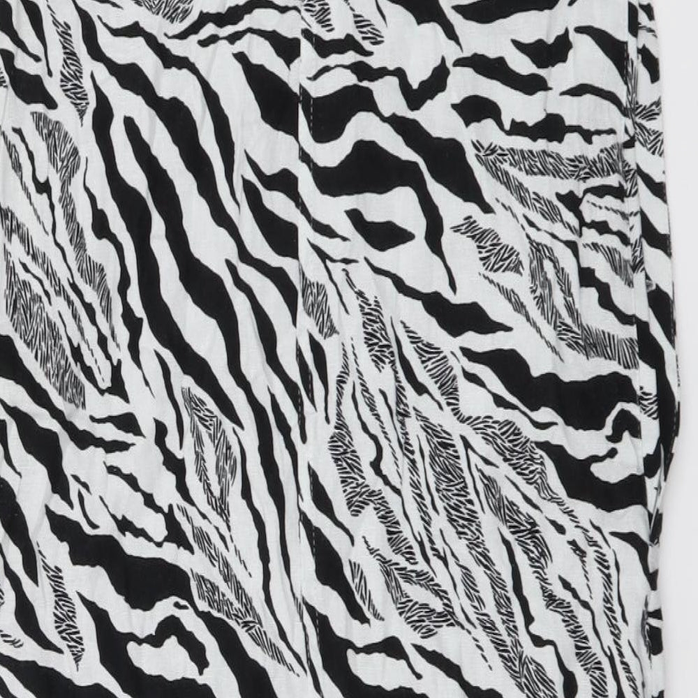 Marks and Spencer Womens White Animal Print Linen Tank Dress Size 6 Round Neck Pullover - Zebra pattern