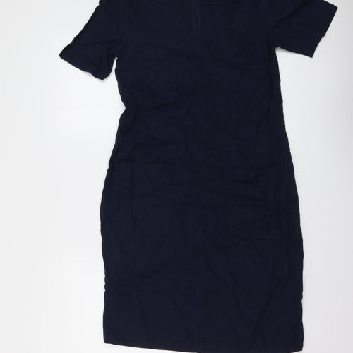Marks and Spencer Womens Blue Linen A-Line Size 6 V-Neck Pullover