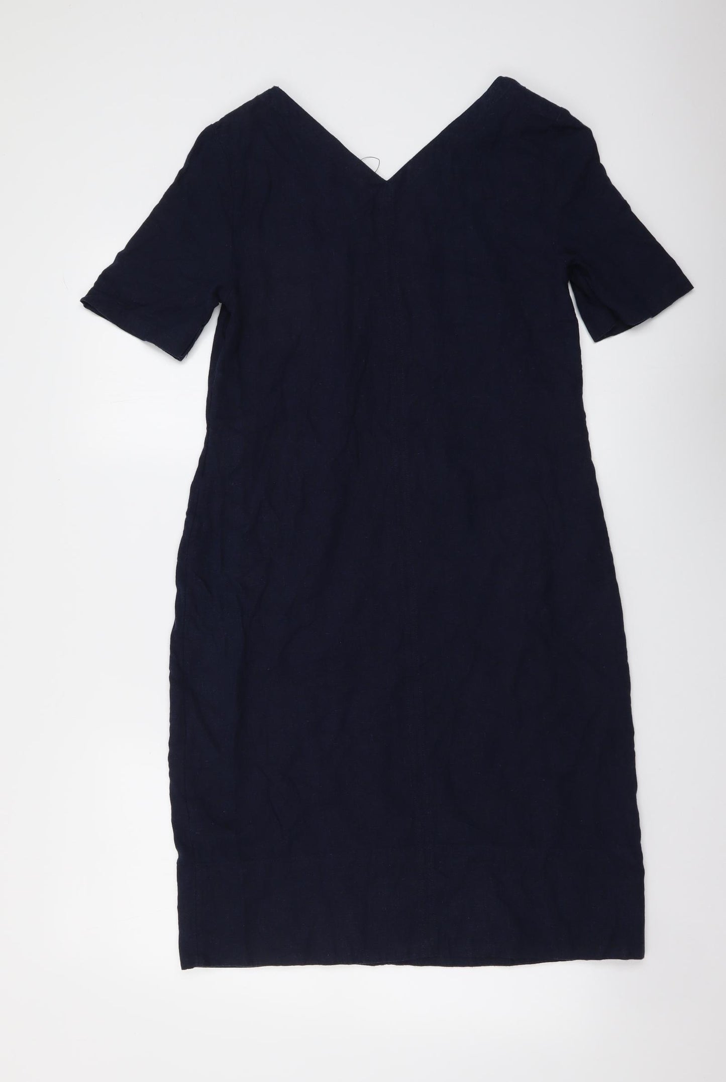 Marks and Spencer Womens Blue Linen A-Line Size 8 V-Neck Pullover