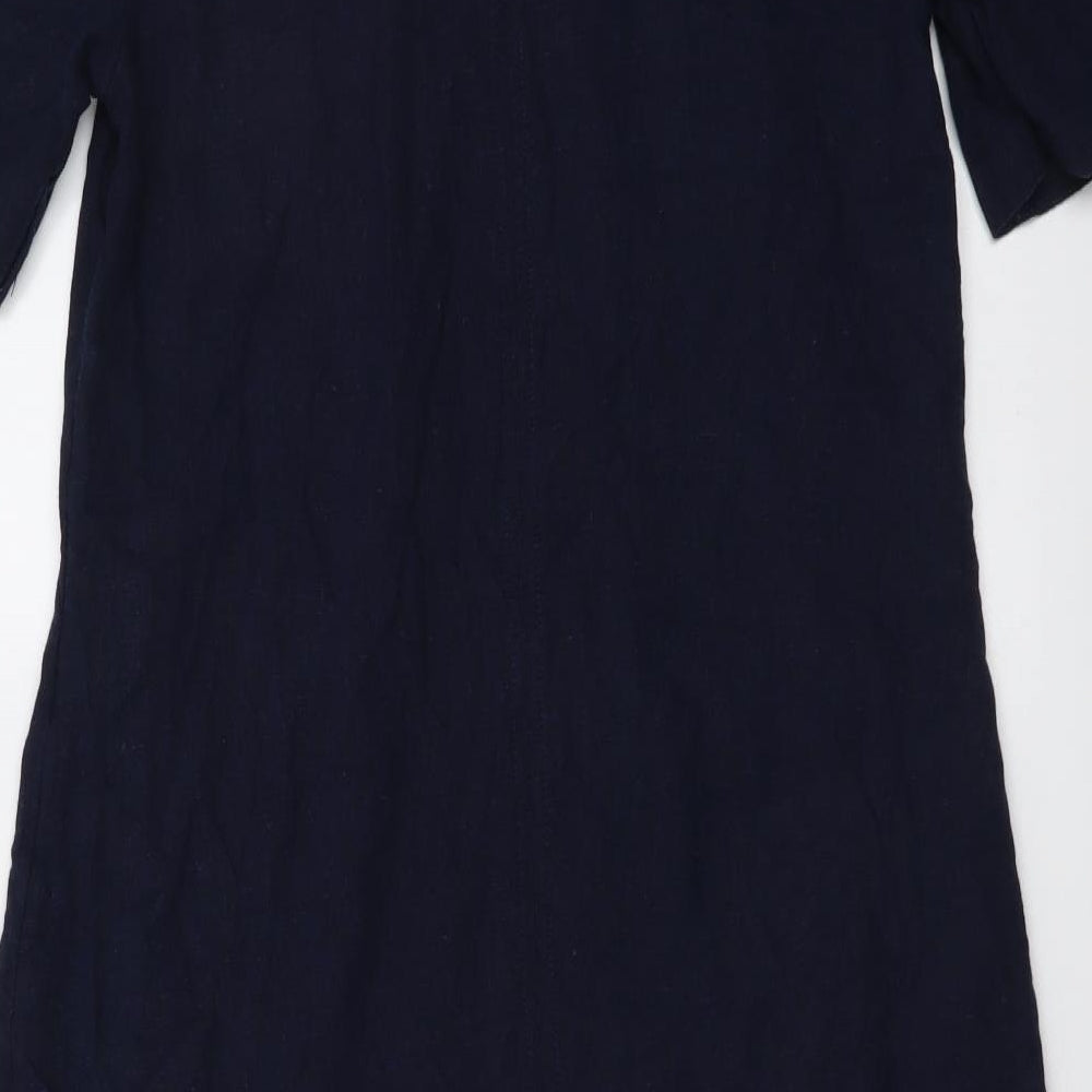 Marks and Spencer Womens Blue Linen A-Line Size 8 V-Neck Pullover