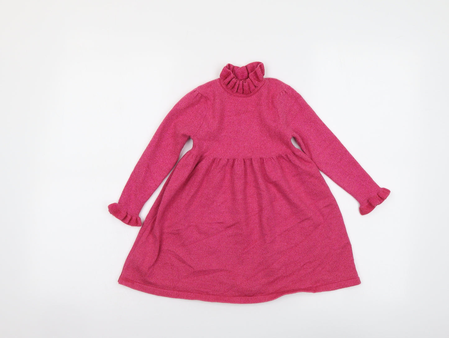 Marks and Spencer Girls Pink Viscose Jumper Dress Size 2-3 Years Mock Neck Pullover