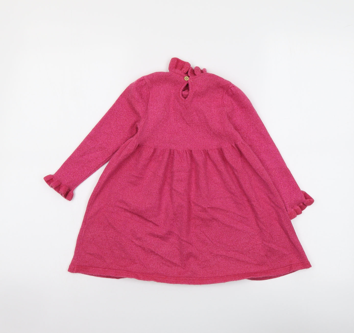 Marks and Spencer Girls Pink Viscose Jumper Dress Size 2-3 Years Mock Neck Pullover