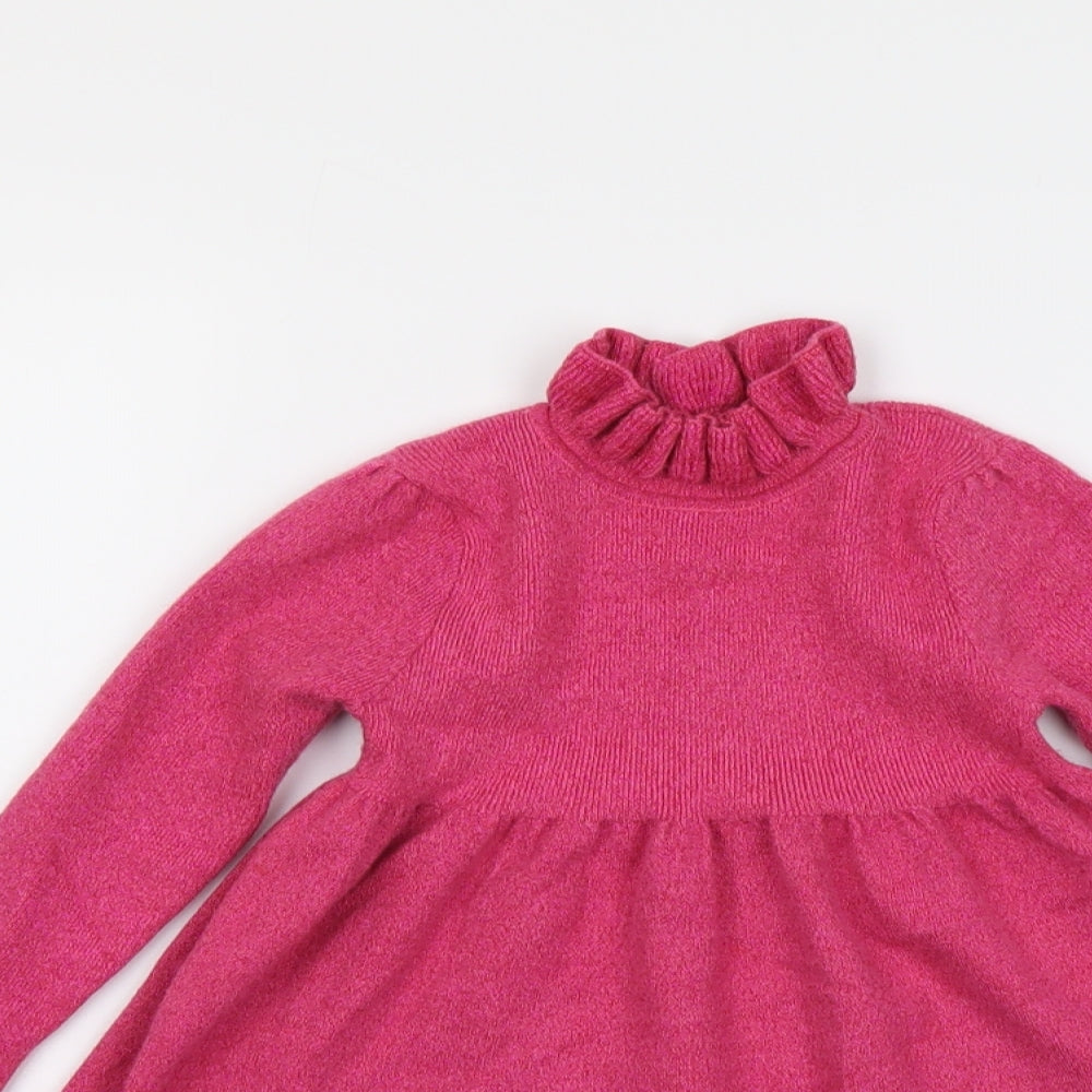 Marks and Spencer Girls Pink Viscose Jumper Dress Size 2-3 Years Mock Neck Pullover