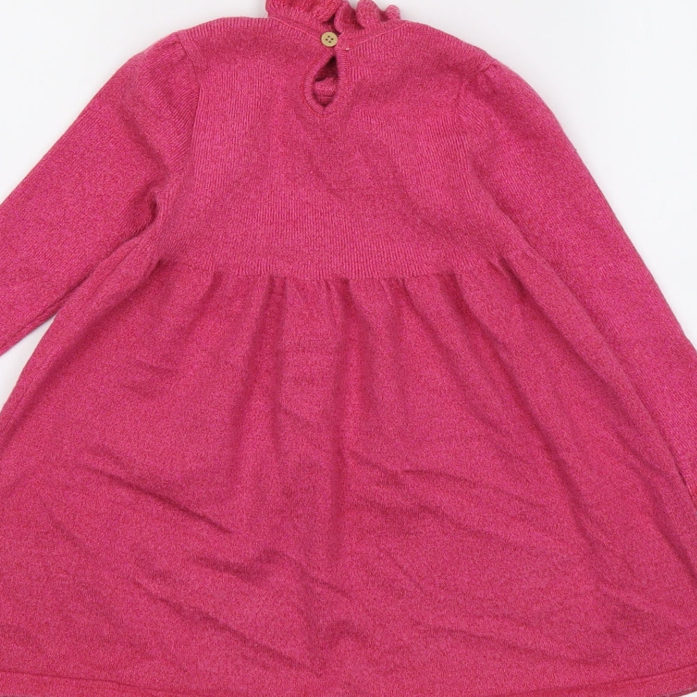 Marks and Spencer Girls Pink Viscose Jumper Dress Size 2-3 Years Mock Neck Pullover