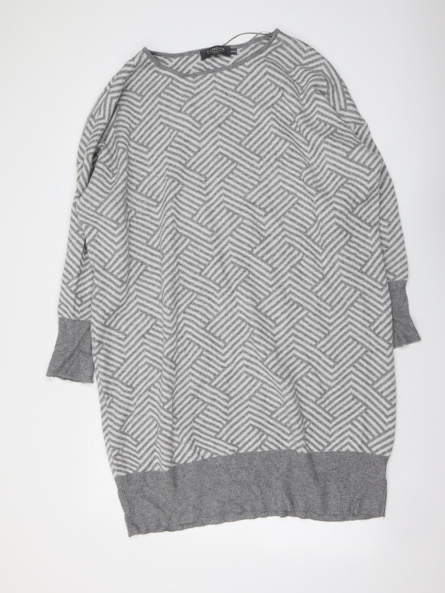 Coercion Womens Grey Geometric Acrylic Jumper Dress Size 22 Boat Neck Pullover