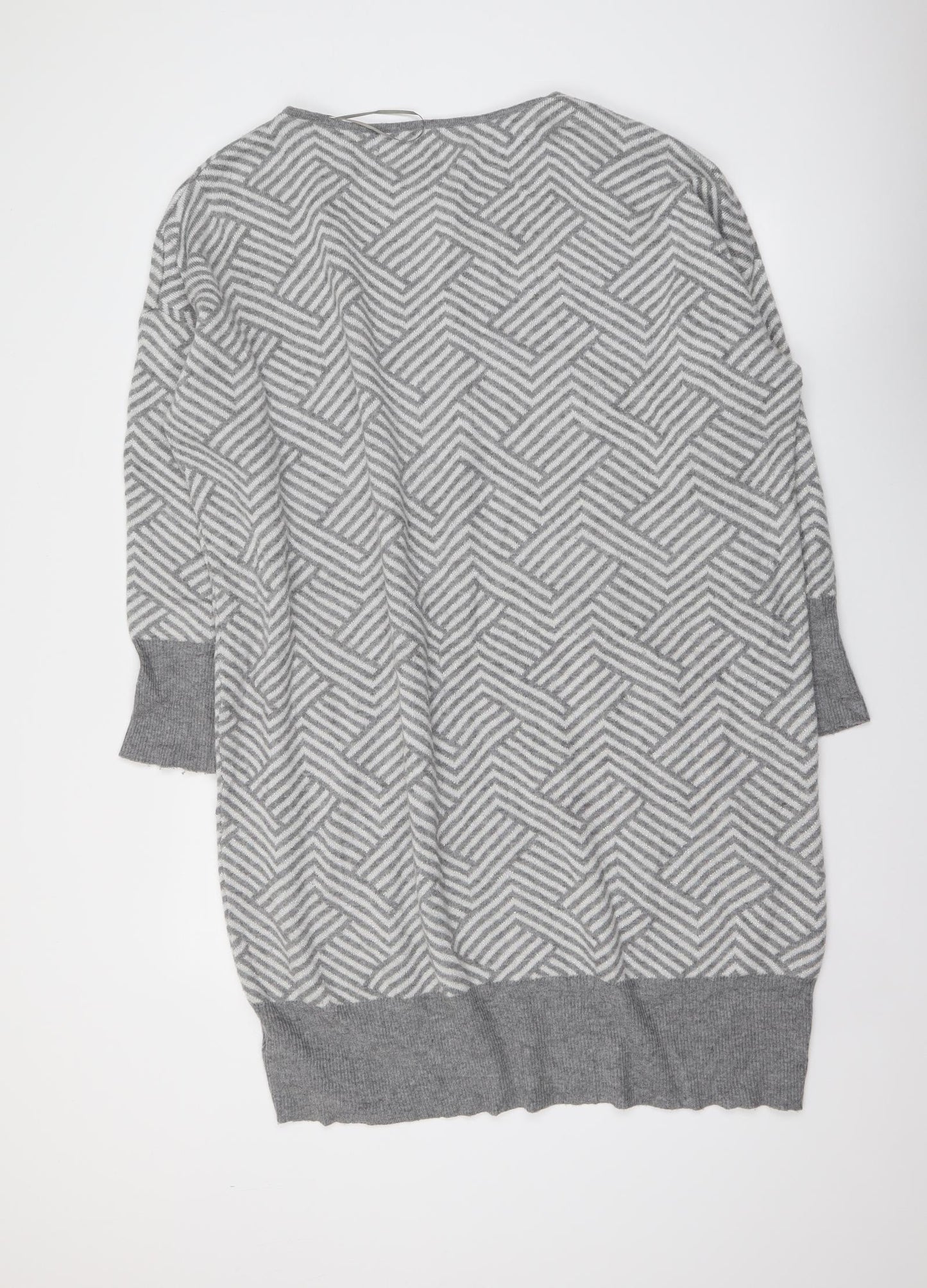Coercion Womens Grey Geometric Acrylic Jumper Dress Size 22 Boat Neck Pullover