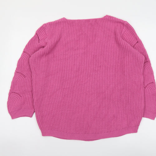 BASSINI Womens Pink V-Neck Acrylic Pullover Jumper Size M
