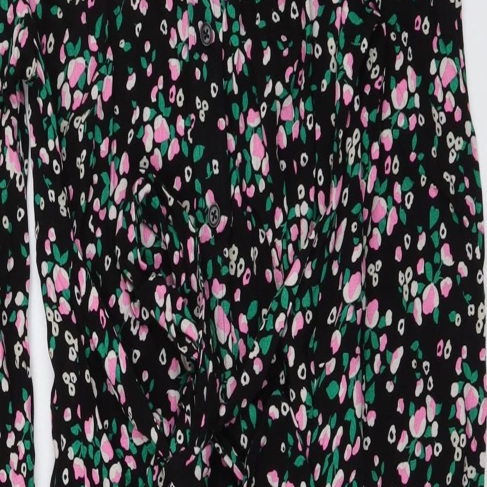 Marks and Spencer Womens Black Floral Viscose Shirt Dress Size 10 Collared Button
