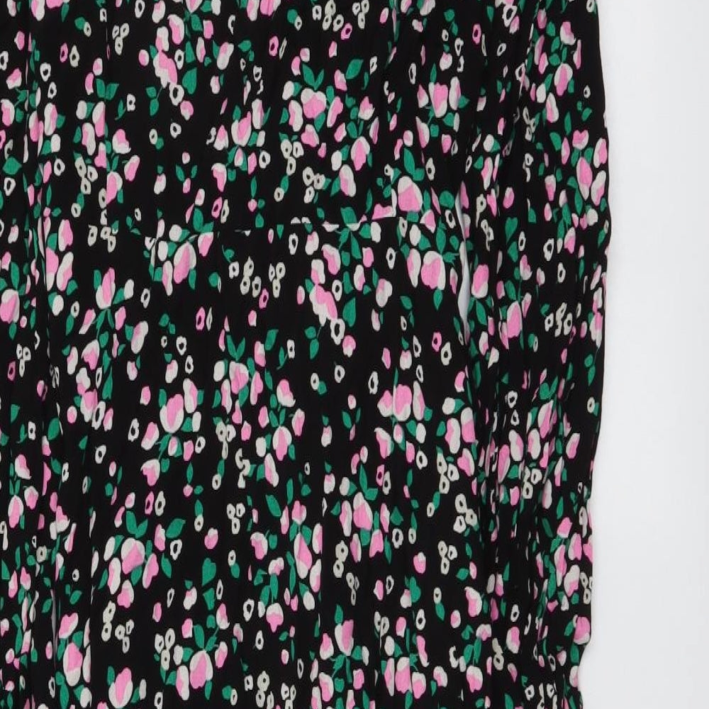 Marks and Spencer Womens Black Floral Viscose Shirt Dress Size 10 Collared Button