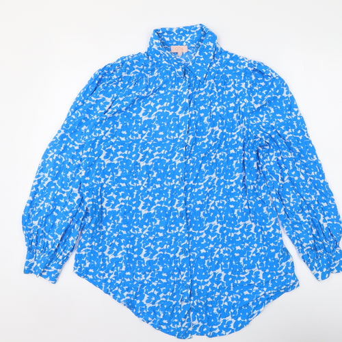 Goa Womens Blue Geometric Viscose Basic Button-Up Size S Collared
