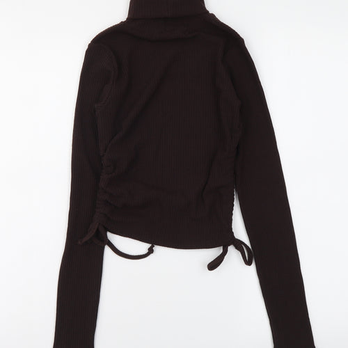 Selected Womens Brown Polyester Basic Blouse Size XS Roll Neck
