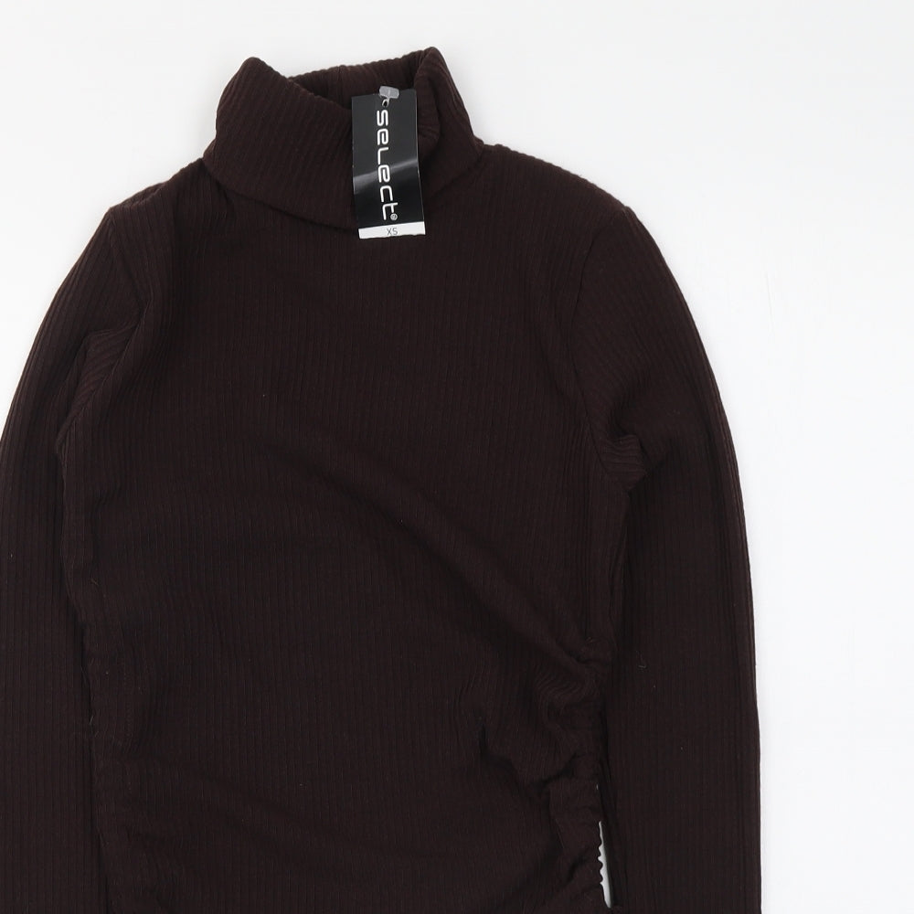 Selected Womens Brown Polyester Basic Blouse Size XS Roll Neck