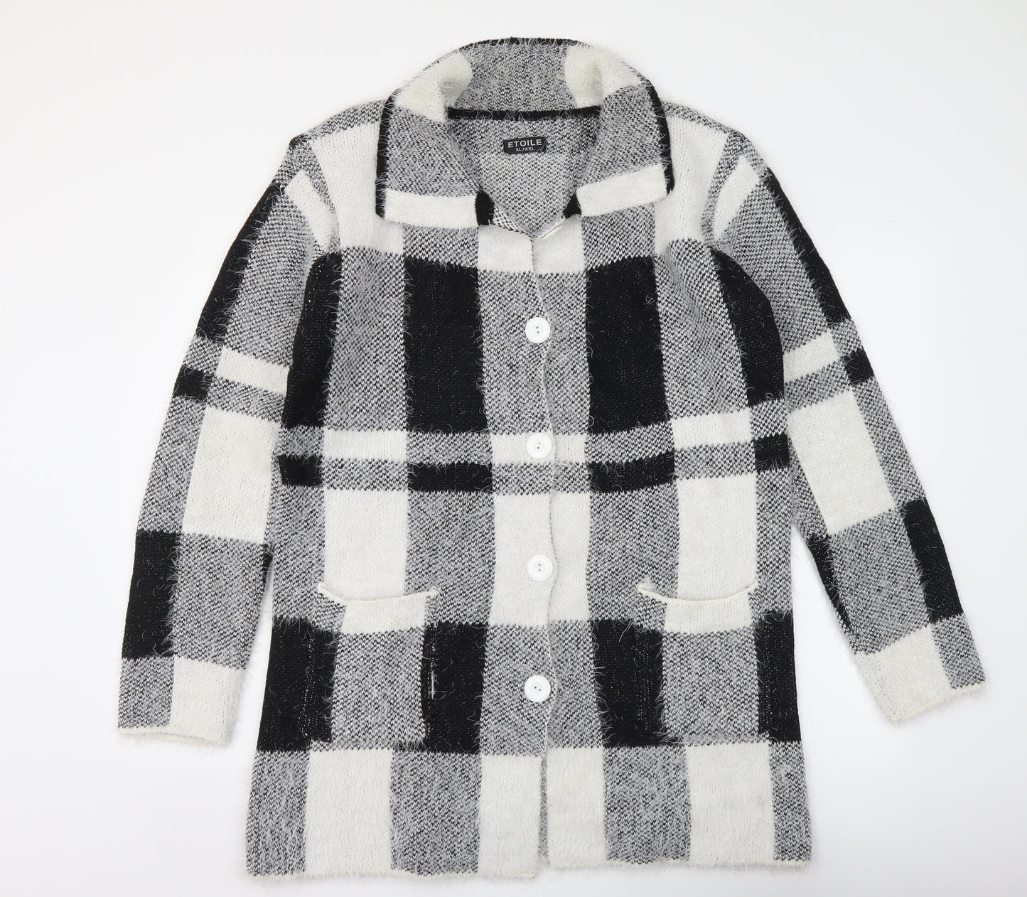 Etoile Womens Multicoloured Collared Check Acrylic Cardigan Jumper Size XL