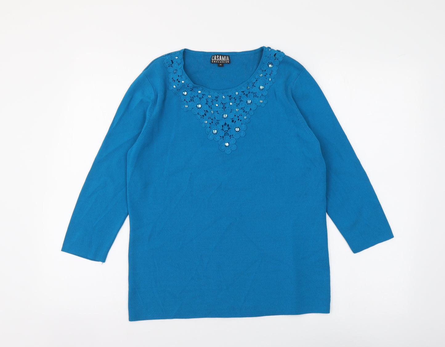 Casamia Womens Blue Viscose Basic Blouse Size M V-Neck