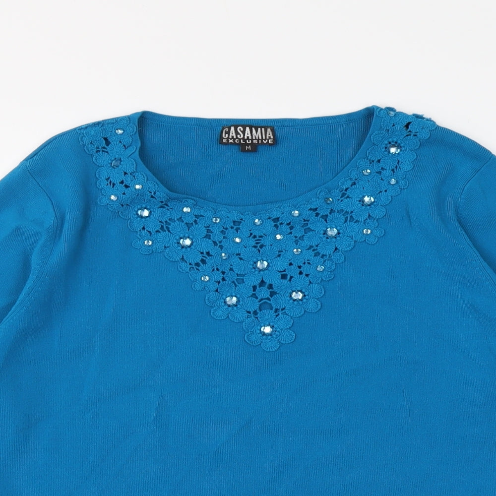 Casamia Womens Blue Viscose Basic Blouse Size M V-Neck