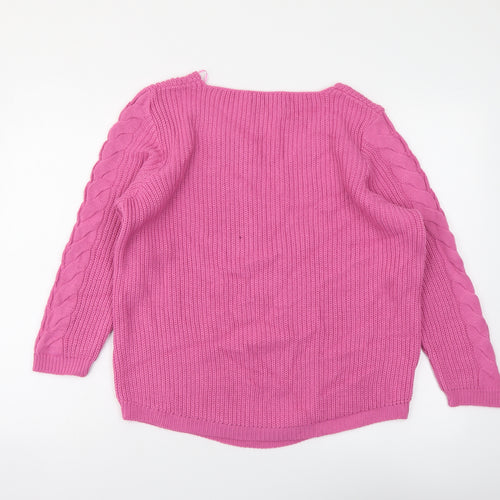 BASSINI Womens Pink V-Neck Acrylic Pullover Jumper Size L