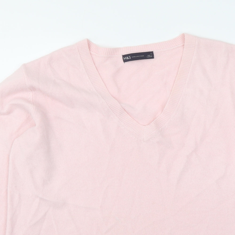 Marks and Spencer Womens Pink V-Neck Acrylic Pullover Jumper Size 12