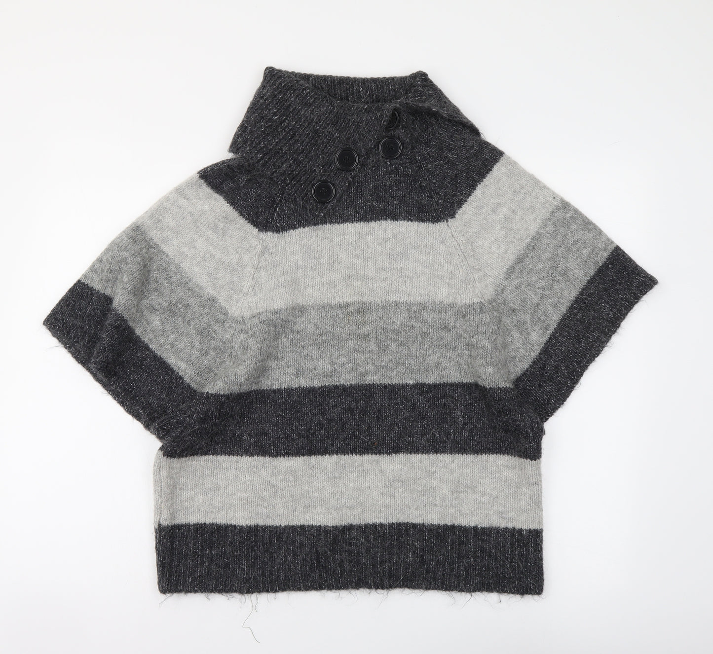 New Look Womens Grey Roll Neck Striped Acrylic Pullover Jumper Size 14