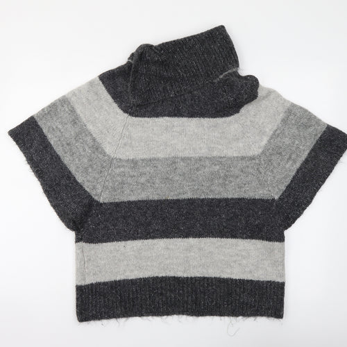 New Look Womens Grey Roll Neck Striped Acrylic Pullover Jumper Size 14