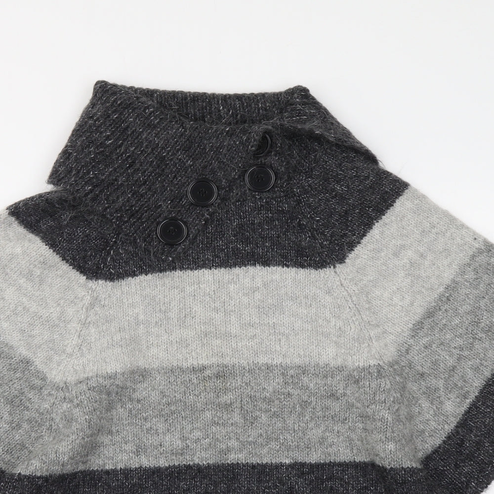 New Look Womens Grey Roll Neck Striped Acrylic Pullover Jumper Size 14
