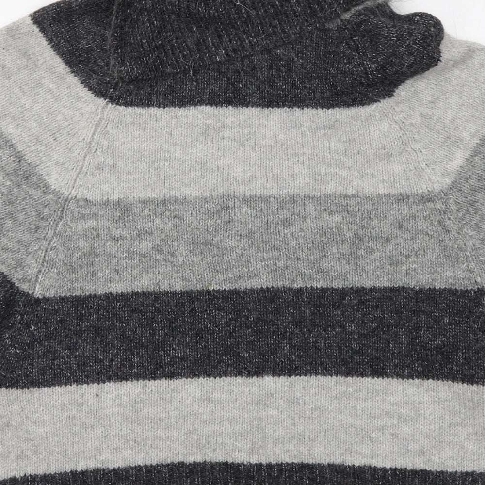 New Look Womens Grey Roll Neck Striped Acrylic Pullover Jumper Size 14