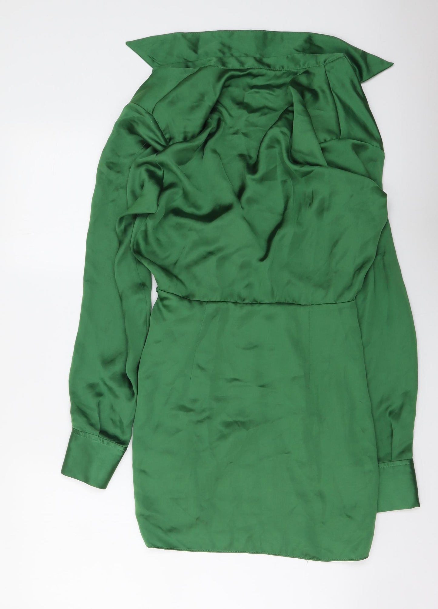 Zara Womens Green Polyester Shirt Dress Size XS Collared Zip