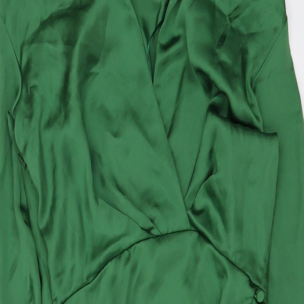 Zara Womens Green Polyester Shirt Dress Size XS Collared Zip