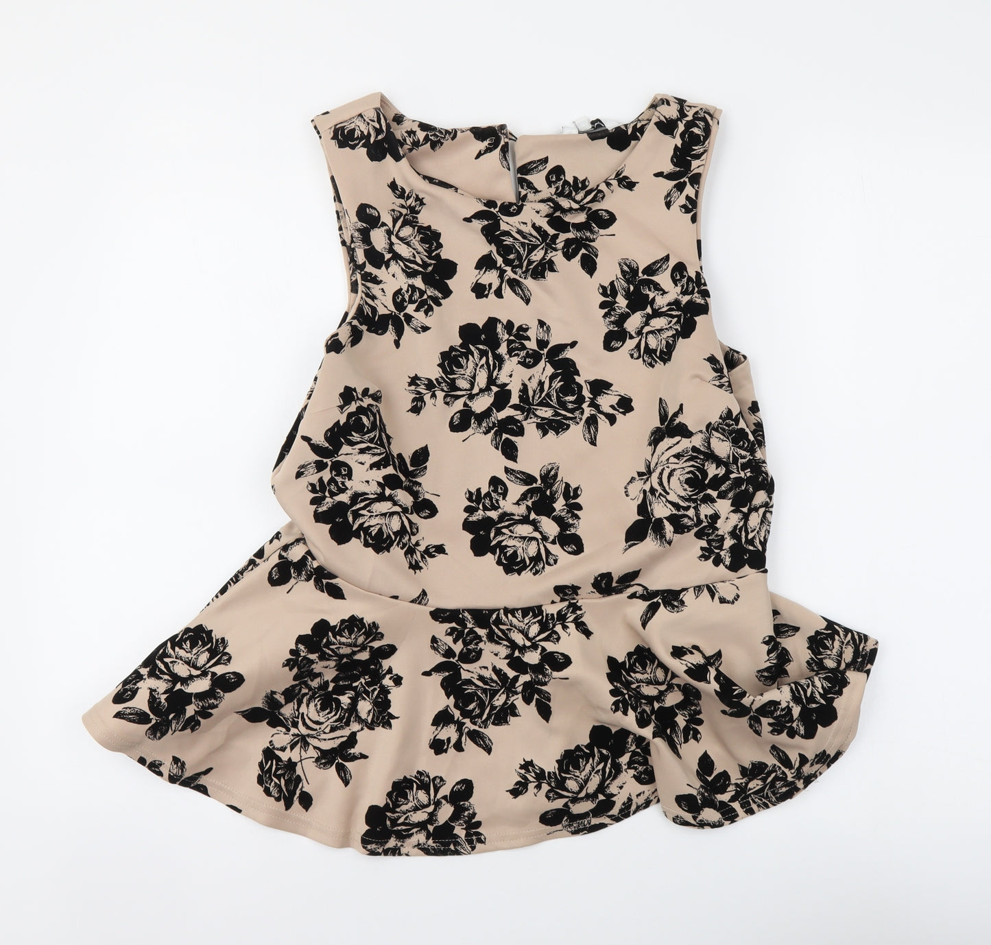 New Look Womens Beige Floral Polyester Basic Tank Size 16 Round Neck