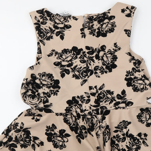New Look Womens Beige Floral Polyester Basic Tank Size 16 Round Neck