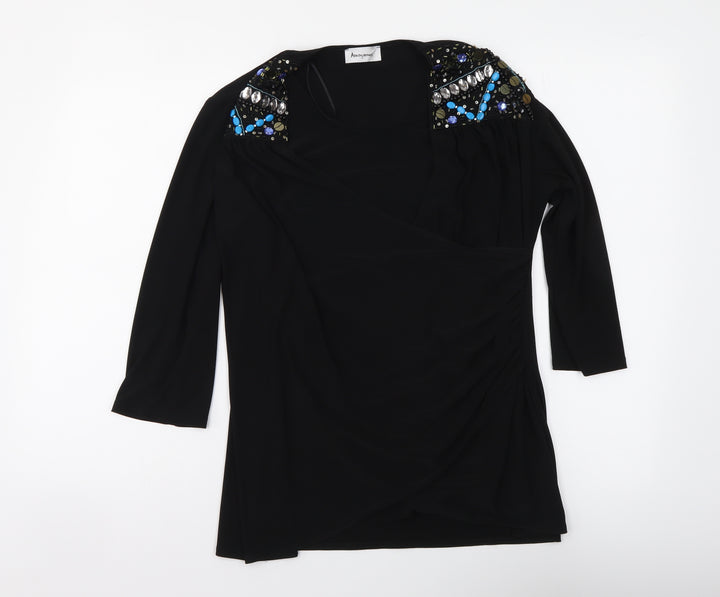Anonymous Womens Black Polyester Basic Blouse Size 14 Round Neck