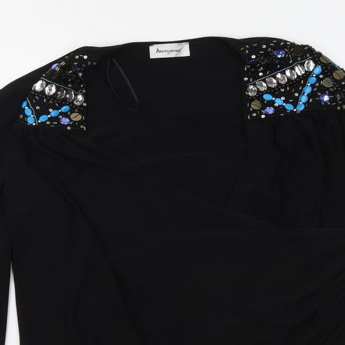 Anonymous Womens Black Polyester Basic Blouse Size 14 Round Neck