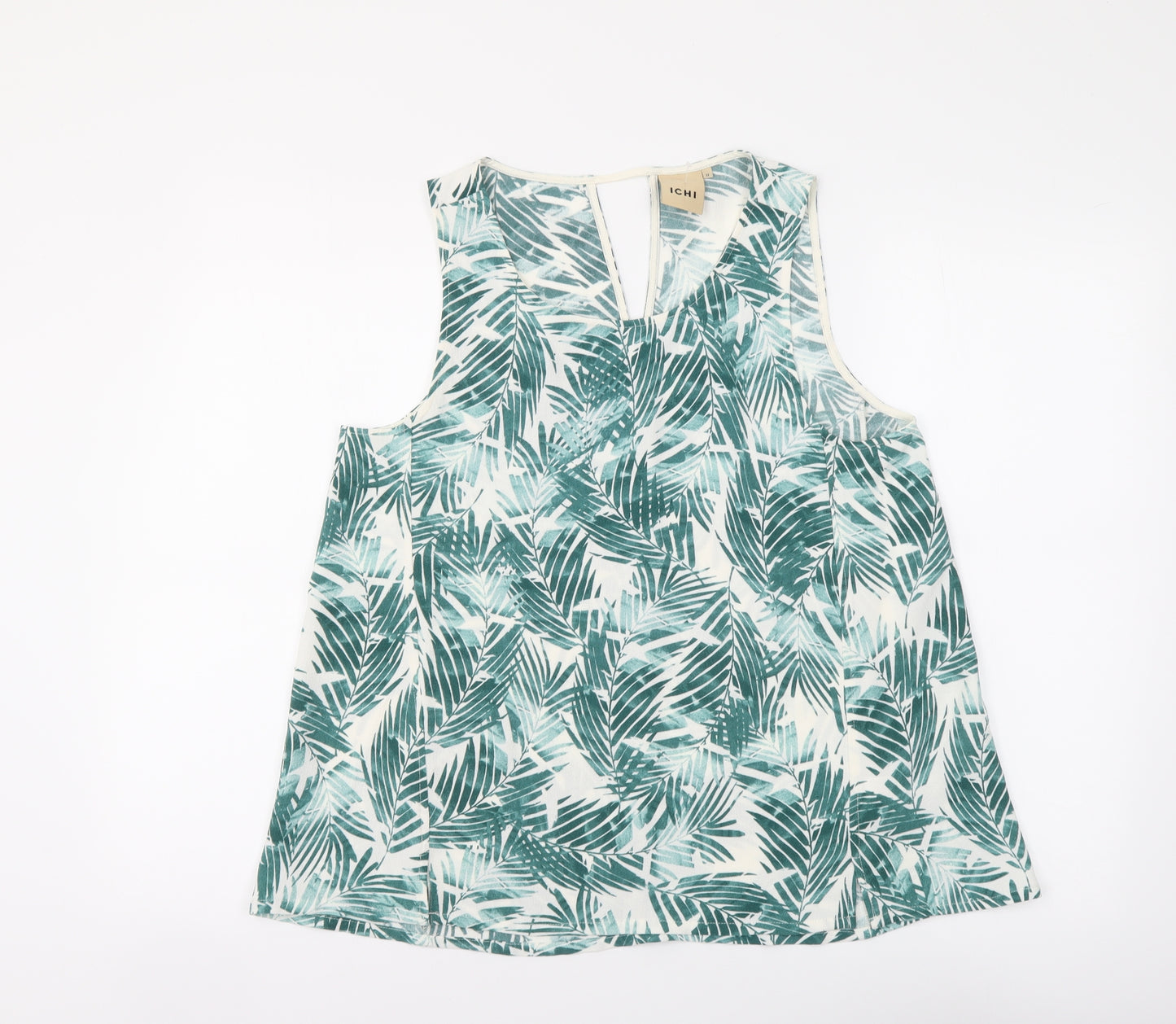 ICHI Womens Green Floral Polyester Basic Tank Size M Round Neck