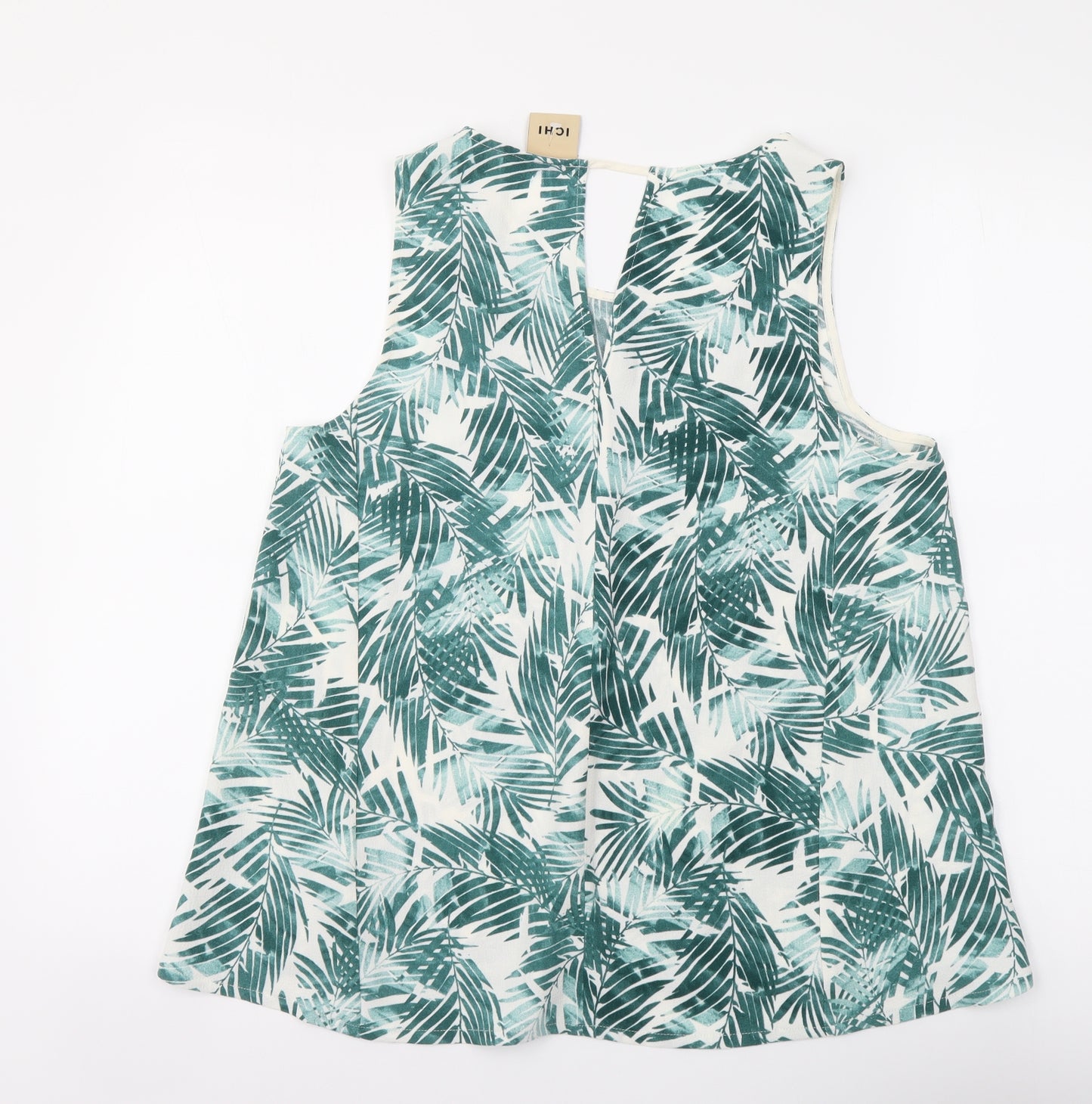 ICHI Womens Green Floral Polyester Basic Tank Size M Round Neck