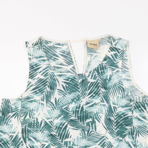 ICHI Womens Green Floral Polyester Basic Tank Size M Round Neck