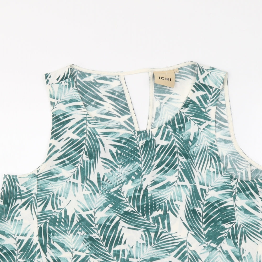 ICHI Womens Green Floral Polyester Basic Tank Size M Round Neck