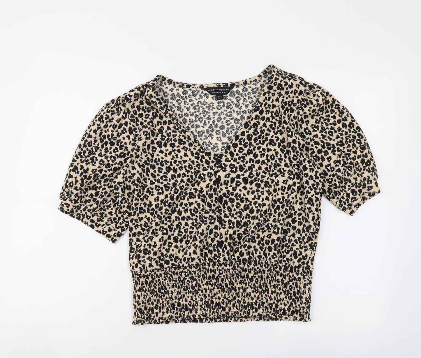 Dorothy Perkins Womens Beige Animal Print Polyester Basic Blouse Size 14 V-Neck - Leopard pattern