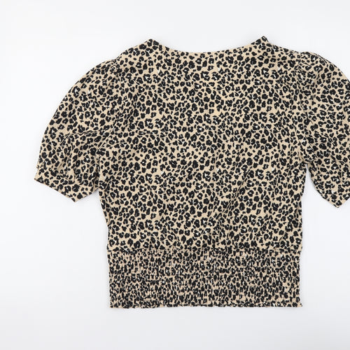 Dorothy Perkins Womens Beige Animal Print Polyester Basic Blouse Size 14 V-Neck - Leopard pattern